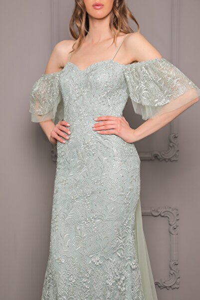 BY SİMAY Off Shoulder Sweep Train Evening Dress