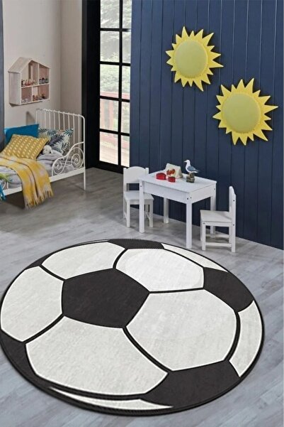 Arrosa Home Dijital Baskı Yıkanabilir Kaymaz Taban Siyah Beyaz Futbol Topu Ha...