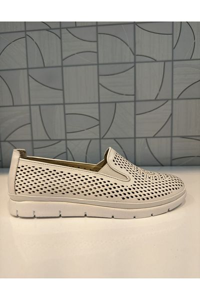Anıl Ayakkabı Castle Black 7023 Pantofi de damă, alb, perforați, din piele naturală, ortopedici, ușoare, casual