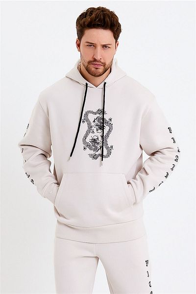 JAHR MARC Ανδρικό φούτερ με στάμπα Dragon Cream Oversize
