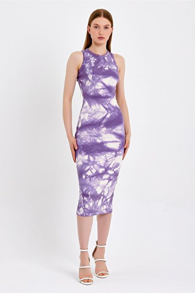 JAHR MARC Batik Yıkamalı Mor Örme Elbise