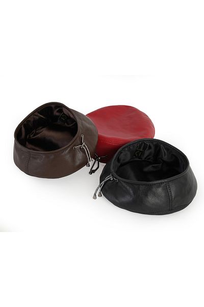 Mumcu's Leather Leather French Painter Beret Hat Black Brown Red