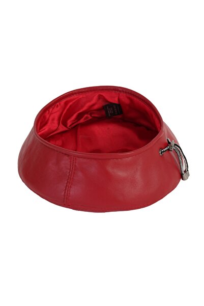 Mumcu's Leather Deri Fransız Ressam Beresi Şapkası Siyah Kahve Kırmızı