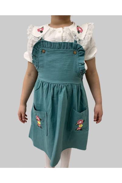Esterella Girl's Dress/Floral Embroidered/shirted Salopet Dress/Muslin Dress