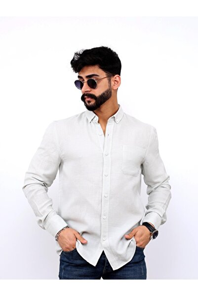 hammerland Чоловіча сорочка з одним кишенем з льону - сіра Hmd0001