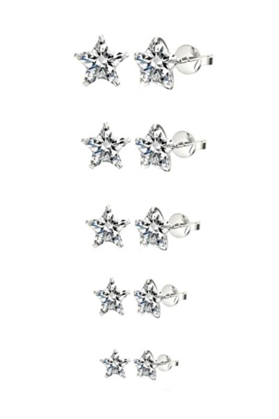 Begonia Accessories 925 Ayar Gümüş; Yıldız Kesim Zirkon Tek Taş Unısex 1 Çift Pimli Küpe