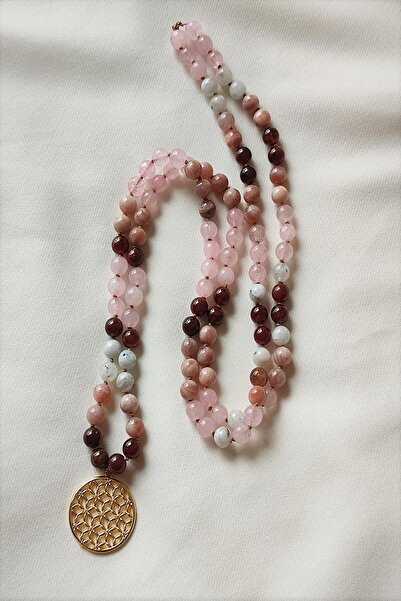 badeaccessories Sertifikalı 108 Li Mala Doğaltaş Kolye (lal(granat,garnet),ay...