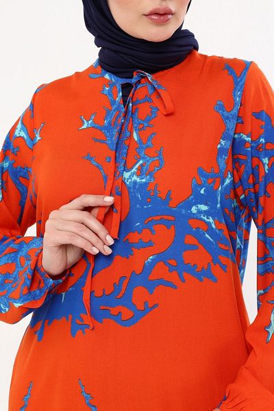 Kardelen Butik Ümraniye Hijab Long Cotton Summer Skirt with Ruffles Orange Dress
