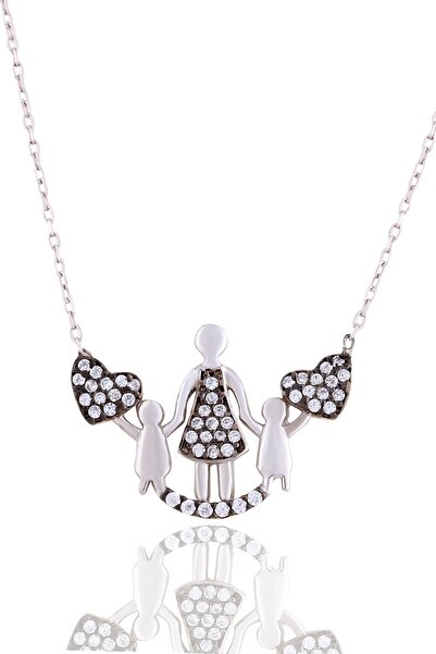 Gümüş Vadisi Kadın Zirkon Taşlı Anne Çocuk Bebek Aile Simgeli Rodyum Kaplama ...