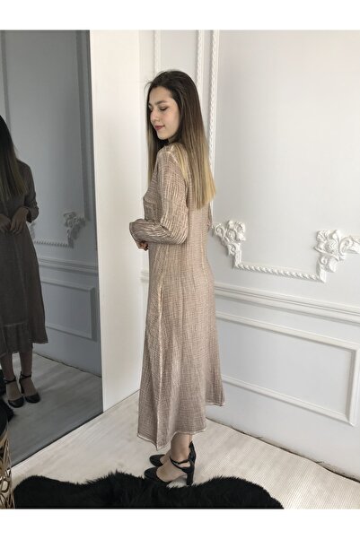 Bohemian Women's Ecru Long Sleeve Antique Woven Dress