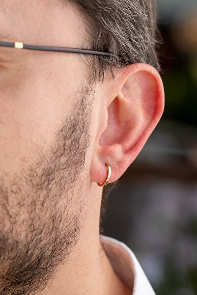 Cenova Jewelry 14 Ayar Altın Erkek Halka Küpe Rose 14 Mm