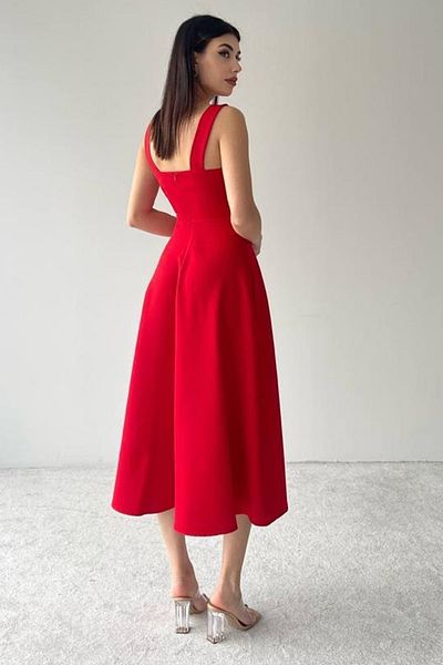 Secret Passion Lingerie Rochie roșie din țesătură Atlas, cu decolteu pătrat, lungime midi, evazată 151