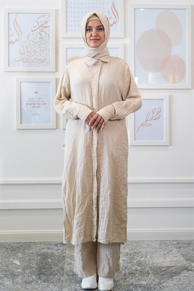 Zeliha Baysan Ravi Müslin Kadın Hac & Umre Takım Bej
