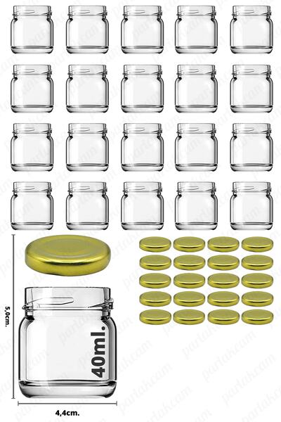 parlakcam 20 Adet Mini-küçük Cam Kavanoz Numune, Mama, Düğün Ve Kına Şekerleme Kavanozu 40ml.