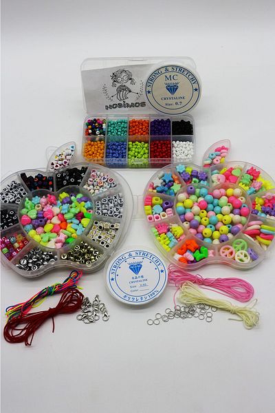 Hobimos Hobby Jewelry Making Set in 3 Pcs Box - Sand Beads, Letter Beads, Figure Beads
