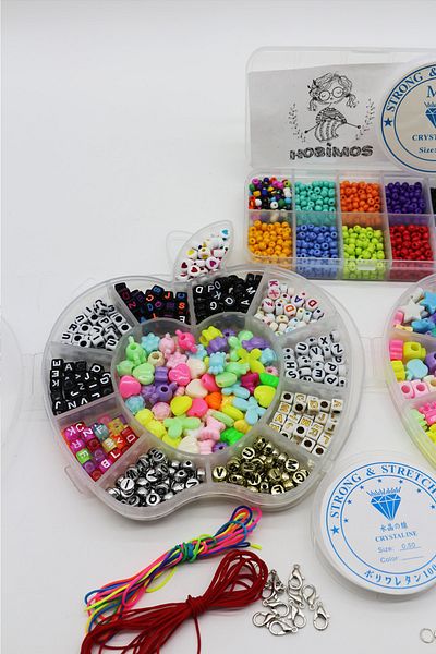 Hobimos Hobby Jewelry Making Set in 3 Pcs Box - Sand Beads, Letter Beads, Figure Beads