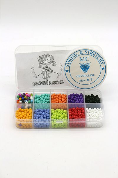 Hobimos Hobby Accessory Sand Beads Set in Box with 10 Compartments 100 Grams Sand Beads with Line