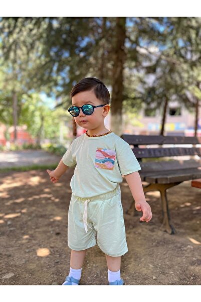 EYC BABY طقم شورت للأطفال بجيب موسلين أخضر اللون