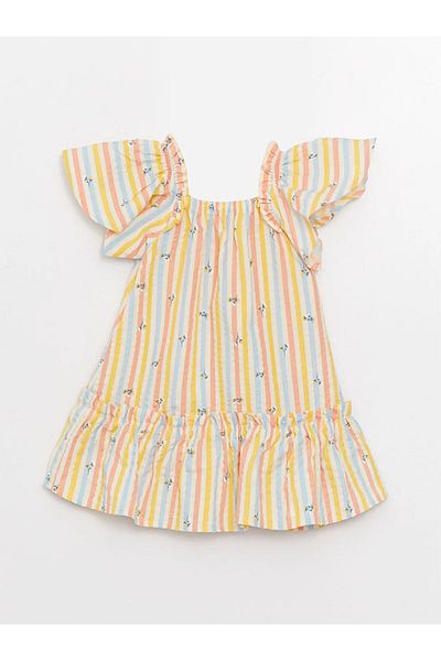 LC Waikiki Lcw Baby Square Collar Short Sleeve Patterned Baby Girl Dress