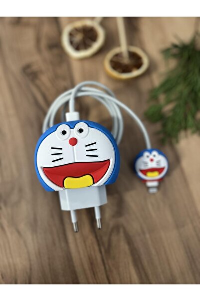Mi7a Sevimli Silikon Şarj Başlığı Ve Kablo Koruyucu 2li Set Doraemon
