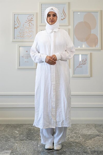 Zeliha Baysan Ravi Müslin Kadın Hac & Umre Takım Beyaz