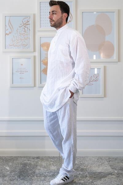 Zeliha Baysan Müslin Erkek Bol Hac Umre Namaz Takım Beyaz