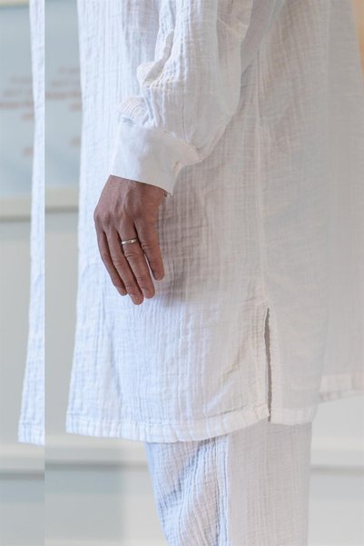 Zeliha Baysan Muslin Men's Loose Hajj Umrah Prayer Suit White