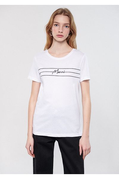 Mavi Potištěné bílé tričko Slim Fit / Slim Fit 1601186-620