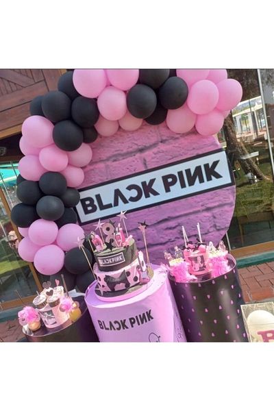 Deniz Party Store Black Pink Birthday Pastel Black Pink Balloon Chain Set