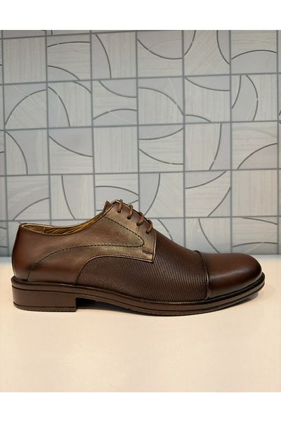 Anıl Ayakkabı Ayalp 1495 Men's Brown Genuine Leather Print Detail Comfortable Light Casual Classic Shoes