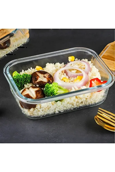 morponi 2-Piece Rectangular Vacuum Bowl Glass Storage Container with Bamboo Lid (1500 Ml)