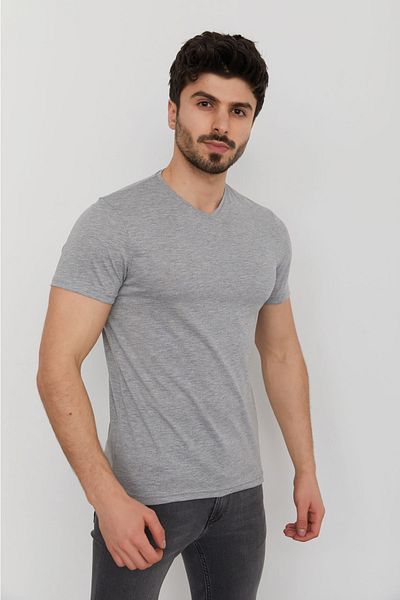 Cazador Jazz 4619 Stn. V-Neck Men's Solid Color Lycra T-shirt Gray Melange