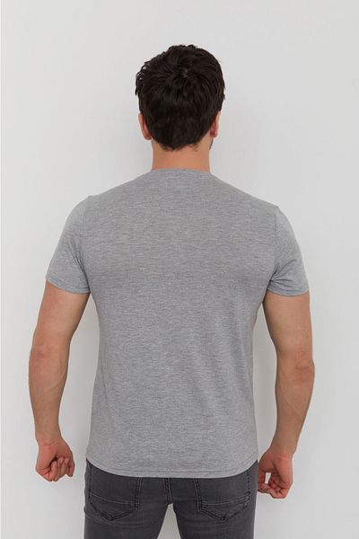 Cazador Jazz 4619 Stn. V-Neck Men's Solid Color Lycra T-shirt Gray Melange