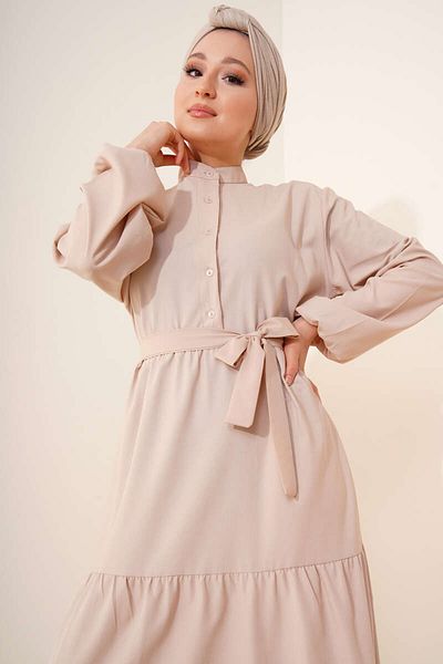 benguen Φόρεμα Hijab με κουμπιά 428 Μπεζ γιακά