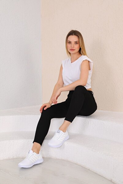 Kısa Bilekli Şık Rahat Hafif Ortopedik Nefes Alabilen Unisex Spor Ayakkabı Beyaz