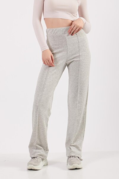 orcey Kadın Gri Melanj Bol Paça Pile Detaylı Jogger