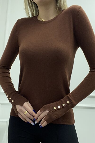 CurcunaShop Bisiklet Yaka Kol Ortası Droplu Kazak