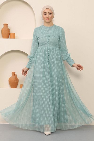 Modamihram Gombos részletes tüll estélyi ruha Menta 12237
