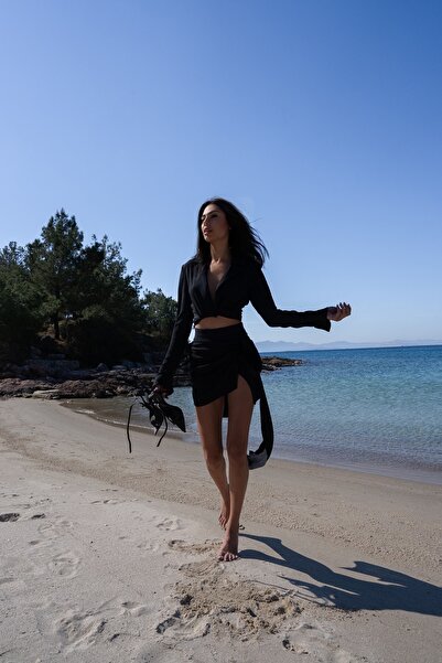 Bejh Official Noemi Siyah Bağlamalı Etek & Crop Top