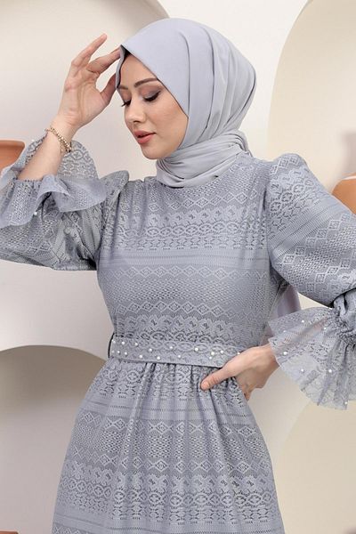 Modamihram Večerní šaty z perleťových detailů šedé 12239