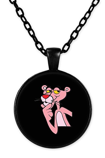 herotasarım Pink Panther Necklace with Black Chain - Bll3379