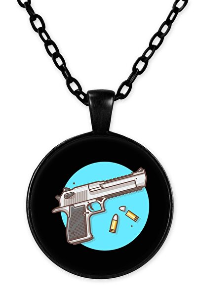 herotasarım Black Chain Gun Necklace - Bll1317