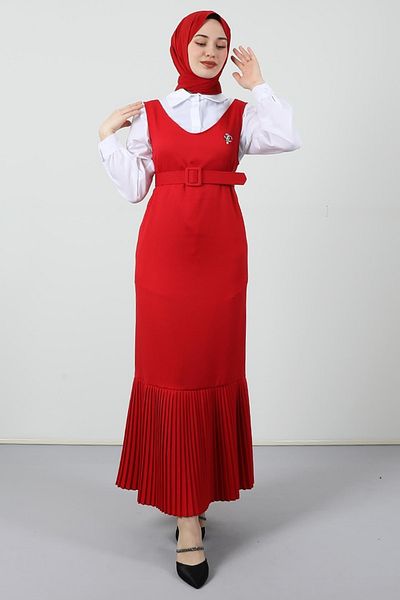 Giza Giyim Pleated Belted Gilet Red