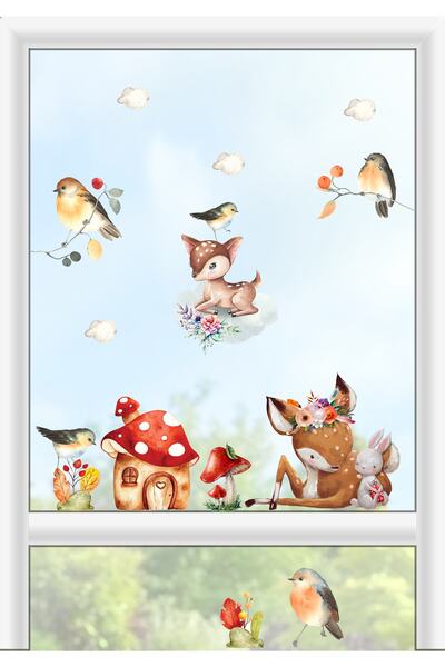 Sticker Sepetim Χαριτωμένο Γαζέλα, Κουνέλι και Πουλιά Αυτοκόλλητο τοίχου Παιδ...