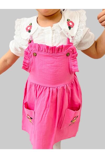 Esterella Girl's Dress/Floral Embroidered/shirted Salopet Dress/Muslin Dress