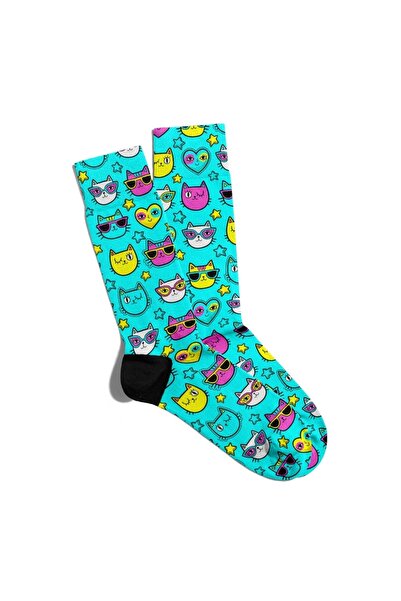Eğlenceli Çoraplar Fun Socks Unisex Cool Cats Heart Pattern Printed Socks Ecs...