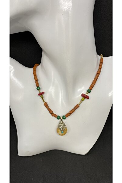 Porsuk Alternatif قلادة نسائية نسائية مصنوعة يدوياً من الخرز الخشبي العرقي ال...