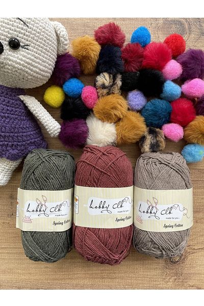 Masal Örgü Evi Σετ 3 βαμβακερών μπουνιών και νήματα Amigurumi
