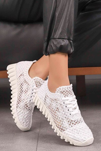 Mamito Ayakkabı Hnm 1982 Мереживні в'язані спортивні кросівки - білі