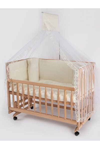 bebeget Doğal Ahşap Tekerlekli 60x120 Anne Yanı Sallanır Beşik, 4 Kademeli, K...